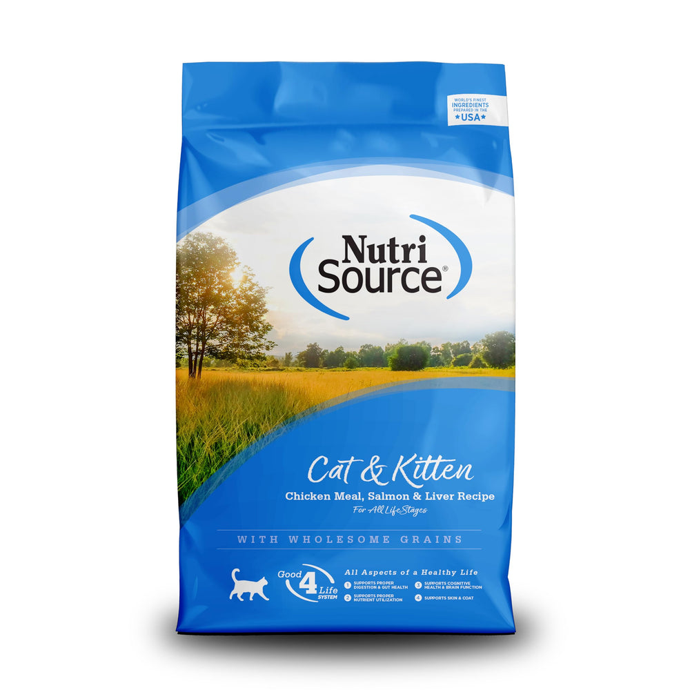 NutriSource cat and kitten 12lb bag front view for convenient long-term feeding.