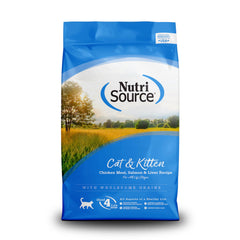 NutriSource cat and kitten 12lb bag front view for convenient long-term feeding.