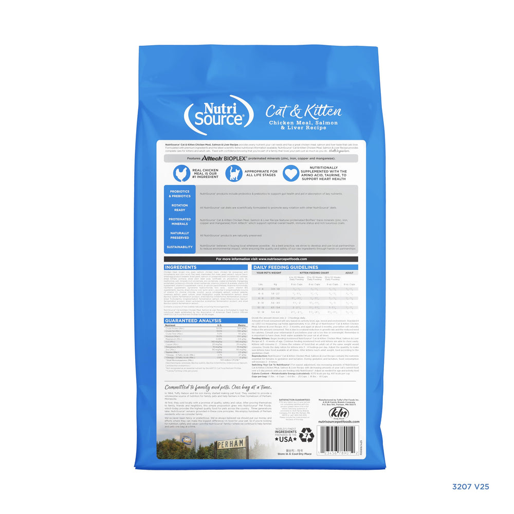 NutriSource cat and kitten ingredients closeup showing high-quality protein blend for growth.