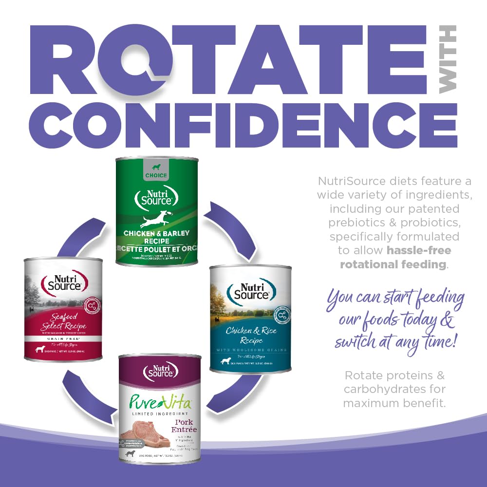 NutriSource Chicken & Rice Puppy Wet Food ingredient close-up highlights rice for digestibility.