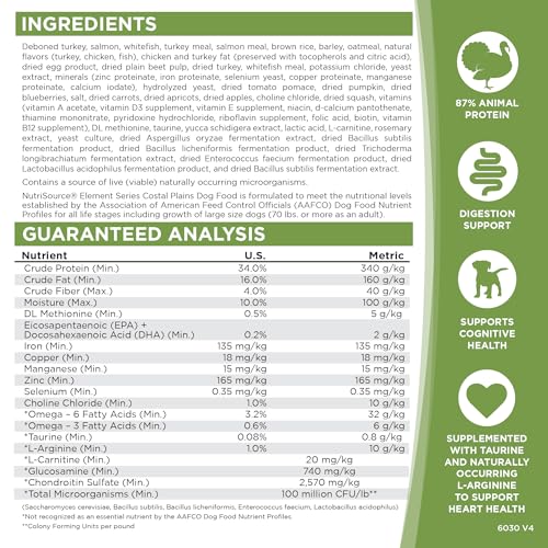 Close-up of NutriSource Element kibble highlighting protein-dense bites for energy.