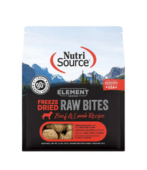 NutriSource Element Series Beef and Lamb bites hero image—freeze-dried nutrition for dogs