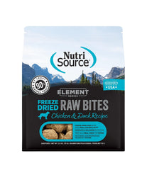 NutriSource Element Series chicken and duck bites closeup highlighting high-protein nutrition for active dogs