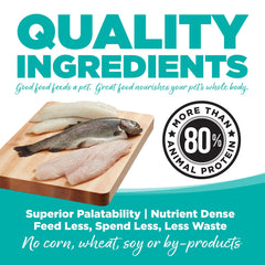NutriSource Classic Catch kibble close-up shows crunchy texture and protein-rich bites