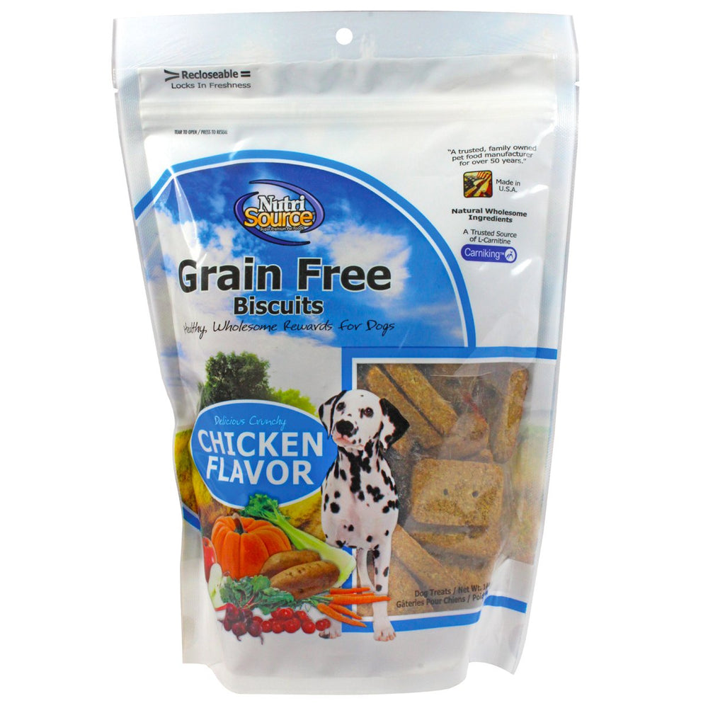 NutriSource grain-free chicken biscuit dog treat 14oz, ideal for training rewards and daily snacks