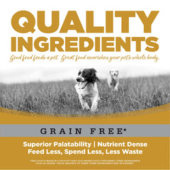Nutrisource Grain Free High Plains Select Small Bites label on bag emphasizes grain-free formula.