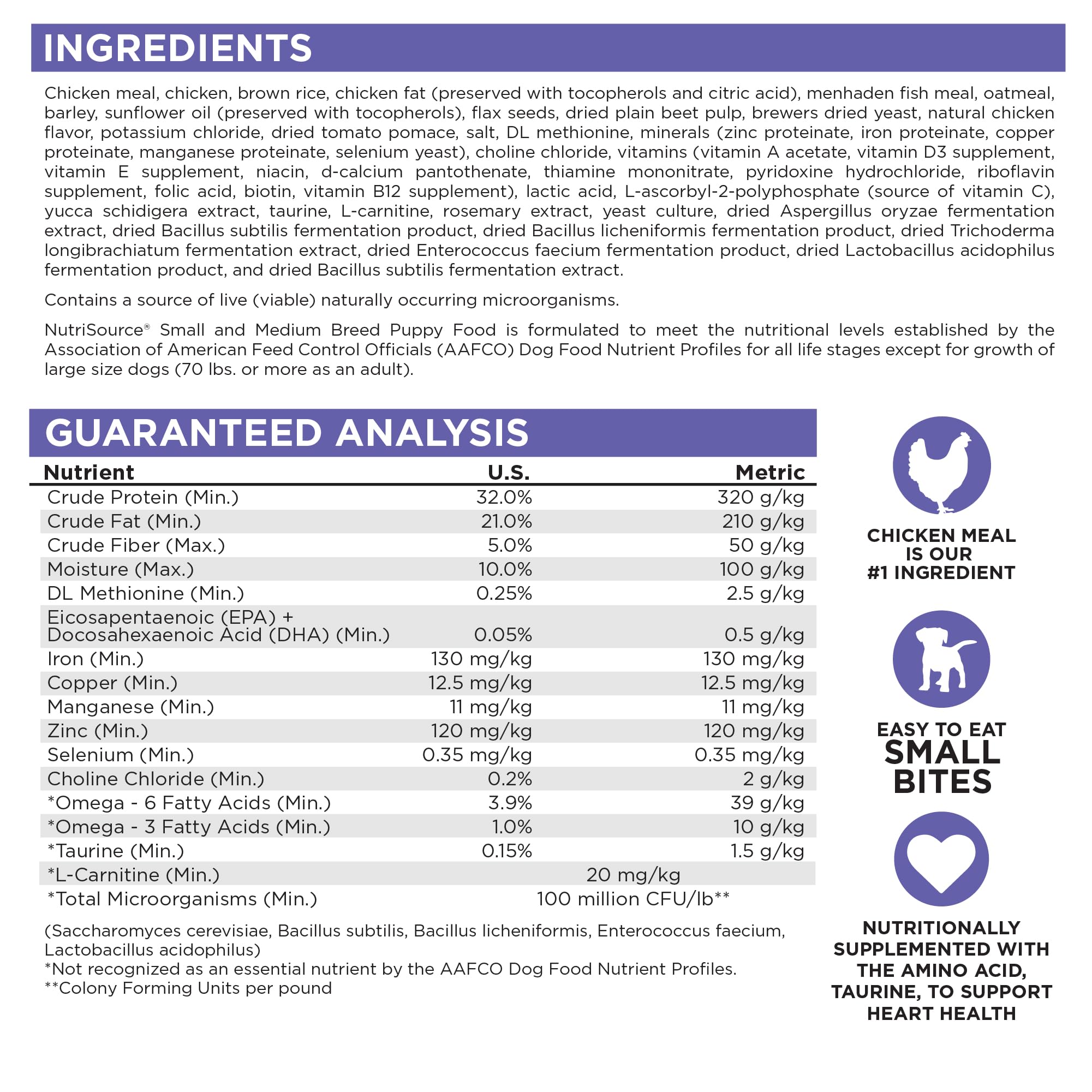 NutriSource puppy food packaging-4lb - convenient size for new pet parents.