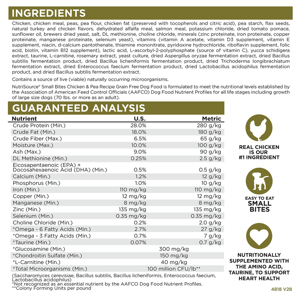 NutriSource Small Bites closeup highlights texture and size ideal for tiny mouths.
