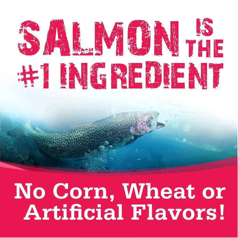 NutriSource Soft & Tender Treats Salmon bag close-up illustrates resealable packaging.