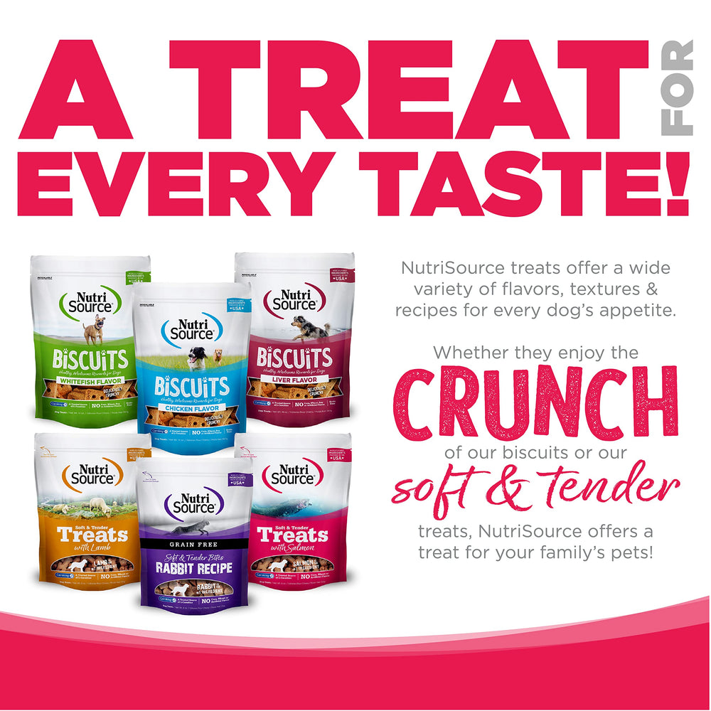 NutriSource Soft & Tender Treats Salmon training shot demonstrates rewards for good behavior.