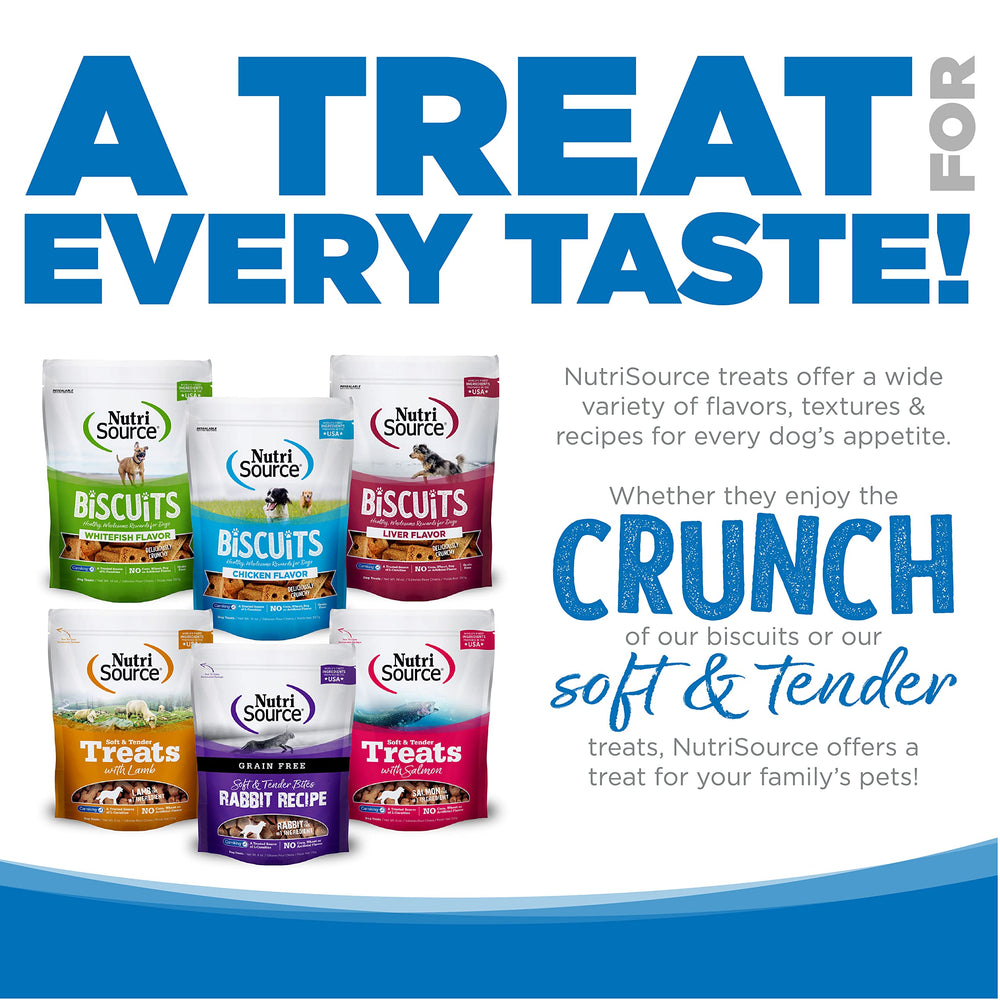 NutriSource TU80020 dog enjoying treats, highlighting palatable chicken flavor.