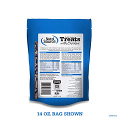 NutriSource TU80020 soft-tender chicken treats close-up, appealing texture dog rewards.