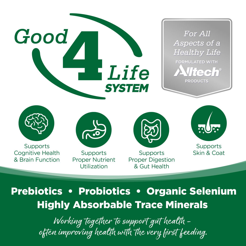 NutriSource bag back outlines feeding guidelines and complete ingredient overview.