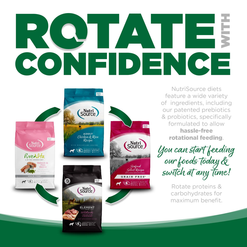 NutriSource turkey and rice on a plate shows versatile serving for all life stages.