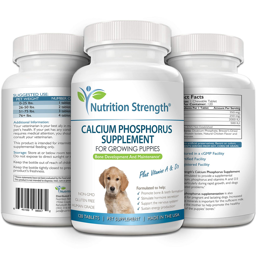 Nutrition Strength Calcium Phosphorus for Dogs focus on pregnant dogs' calcium support.