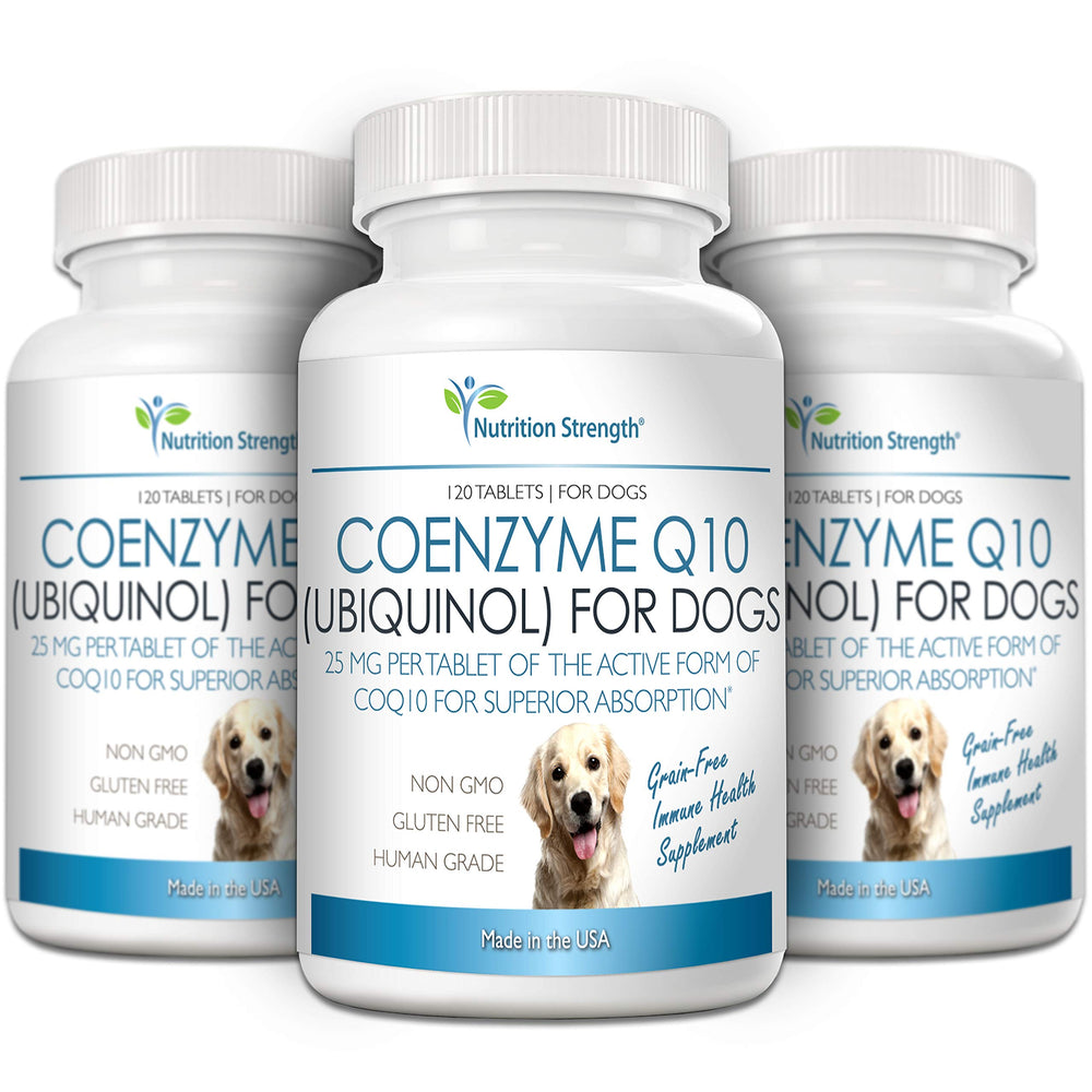 Nutrition Strength CoQ10 for dogs-tablets-closeup focuses on easy-to-digest energy support.