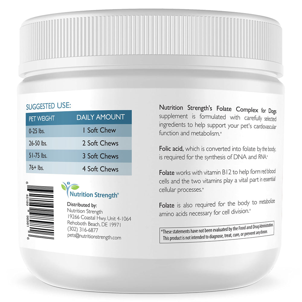 Nutrition Strength Folate for Dogs ingredients close-up emphasizing key vitamins for red blood cell formation