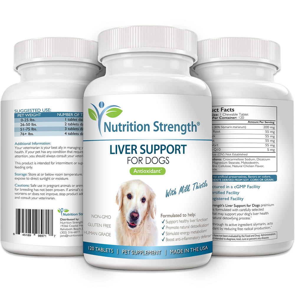 Nutrition Strength Liver Support for Dogs dandelion root—herbal detox components.