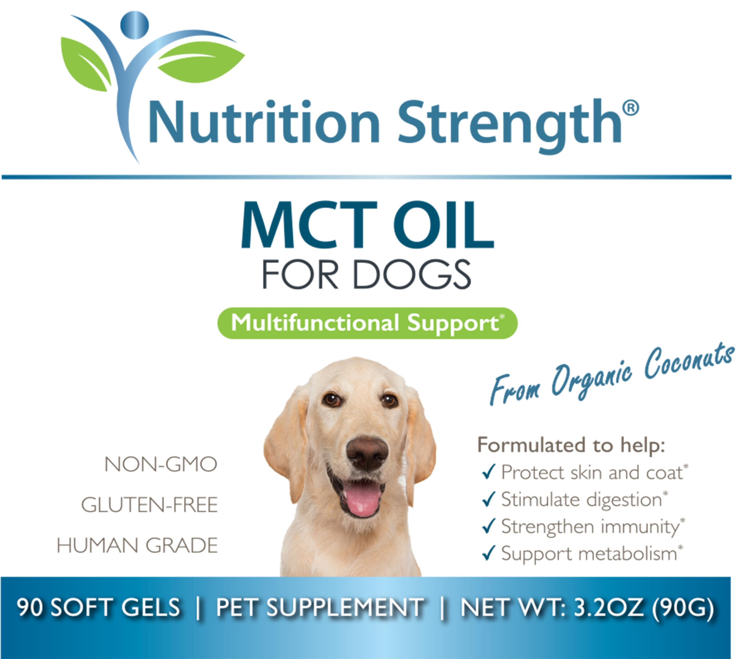 Nutrition Strength MCT soft gels—support metabolism and endurance in dogs.