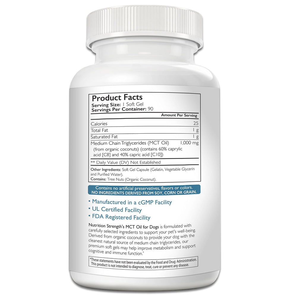 Nutrition Strength MCT for dogs organic coconut source—high-quality ingredients.