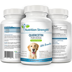 Nutrition Strength Quercetin for Dogs daily-use chewables shown for allergy relief potential.