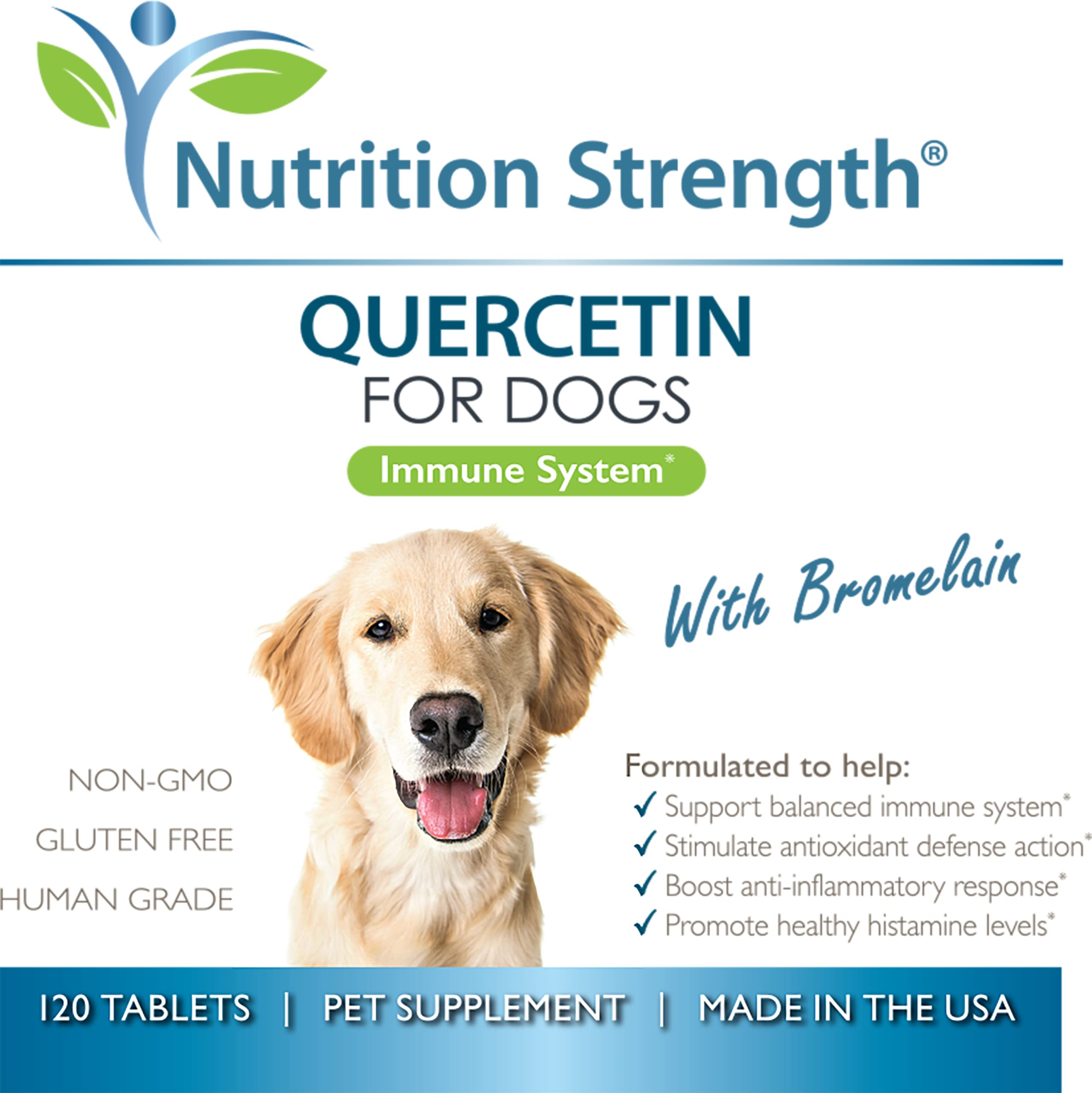 Nutrition Strength Quercetin for Dogs with Bromelain featured for immune support.