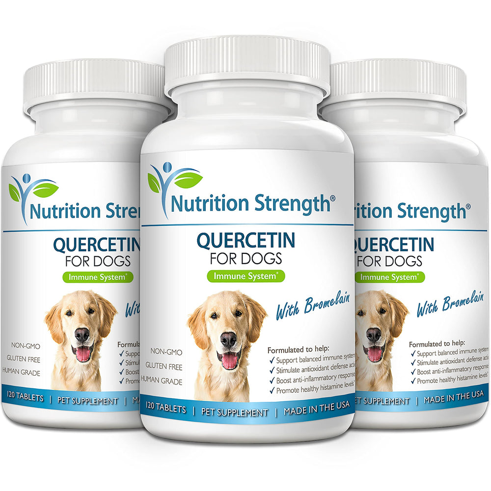 Nutrition Strength Quercetin for Dogs packaging highlighting made-in-USA premium quality.