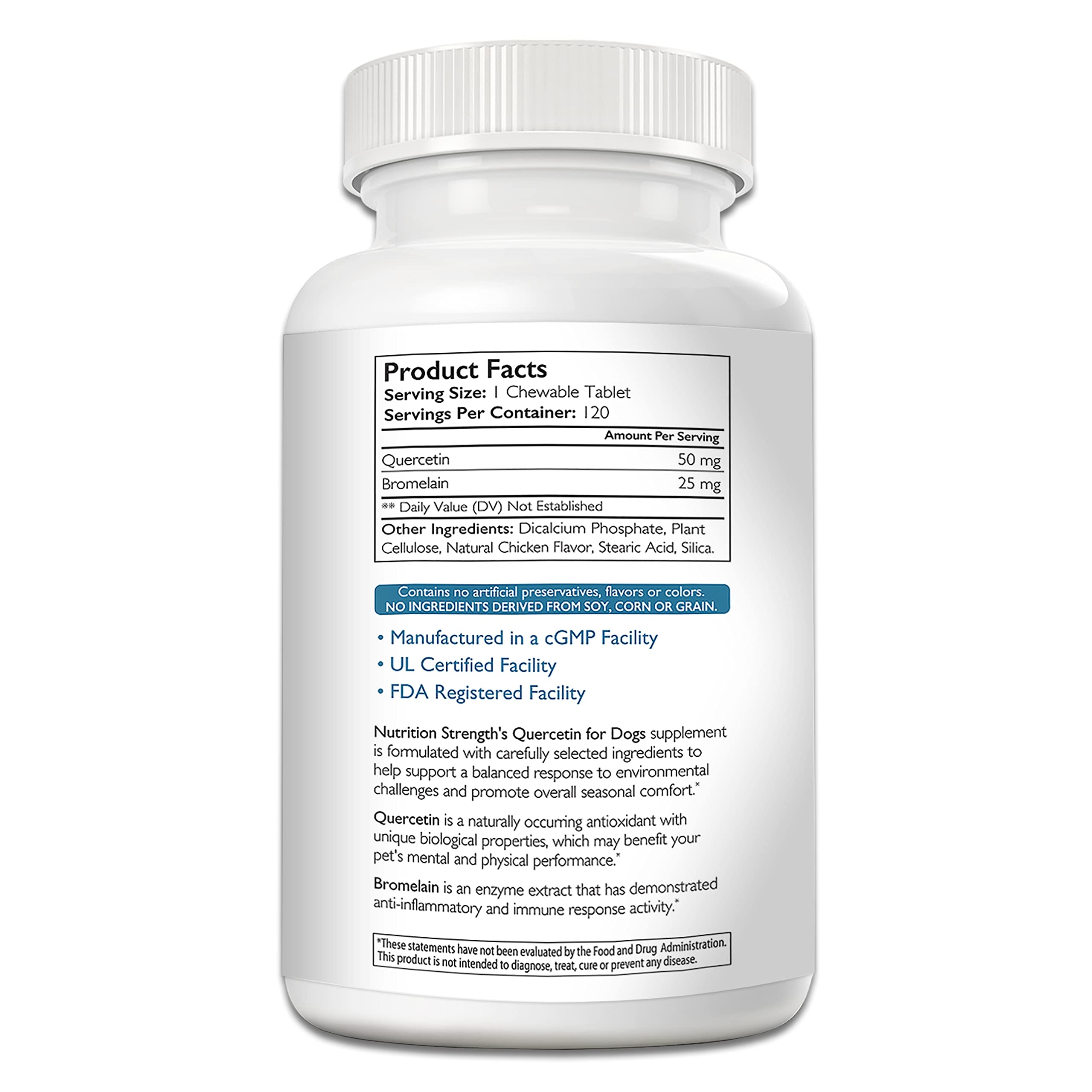 Nutrition Strength Quercetin for Dogs tablets close-up highlighting immune-support and comfort.