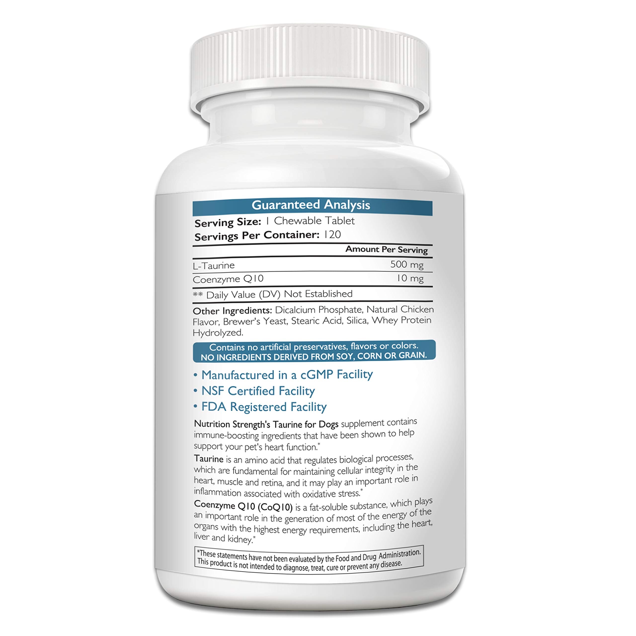 Nutrition Strength Taurine for Dogs with CoQ10 ingredient highlight, supports heart energy