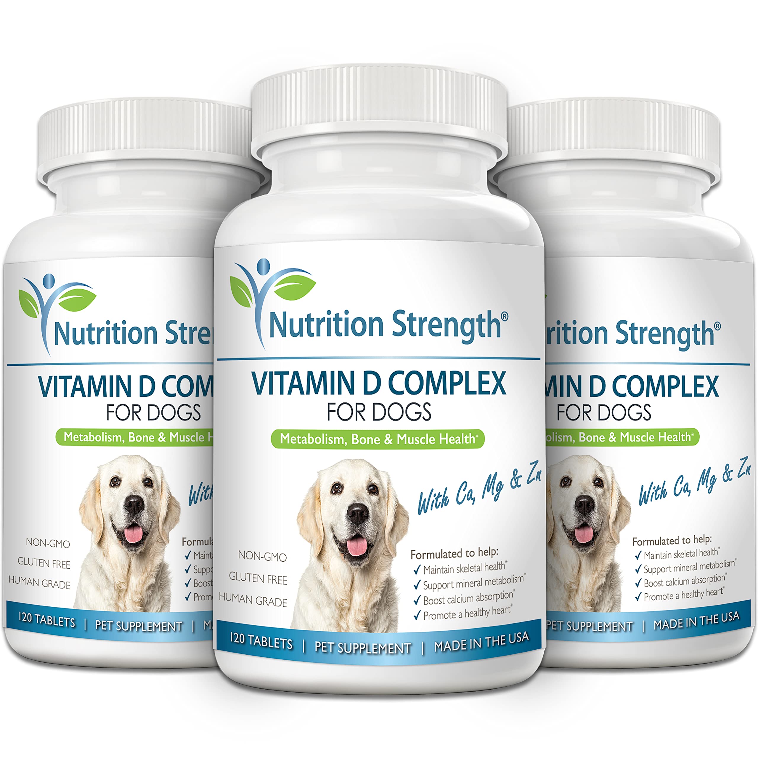 Nutrition Strength Vitamin D for Dogs bone-health visual with teeth motif.