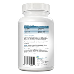 Nutrition Strength Vitamin D for Dogs tablets on counter suggesting easy daily use.