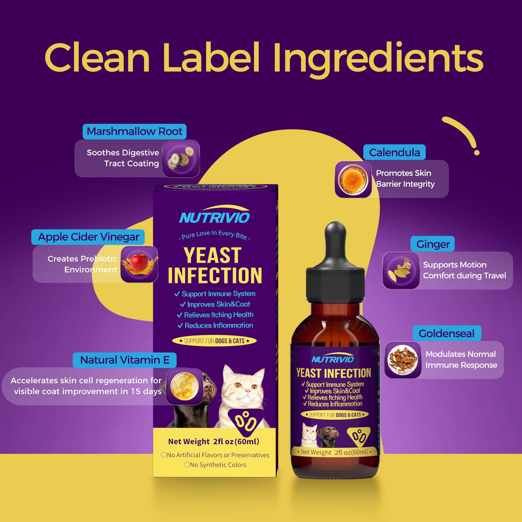 Nutrivio cat yeast infection drops bottle calms irritated skin and comfort