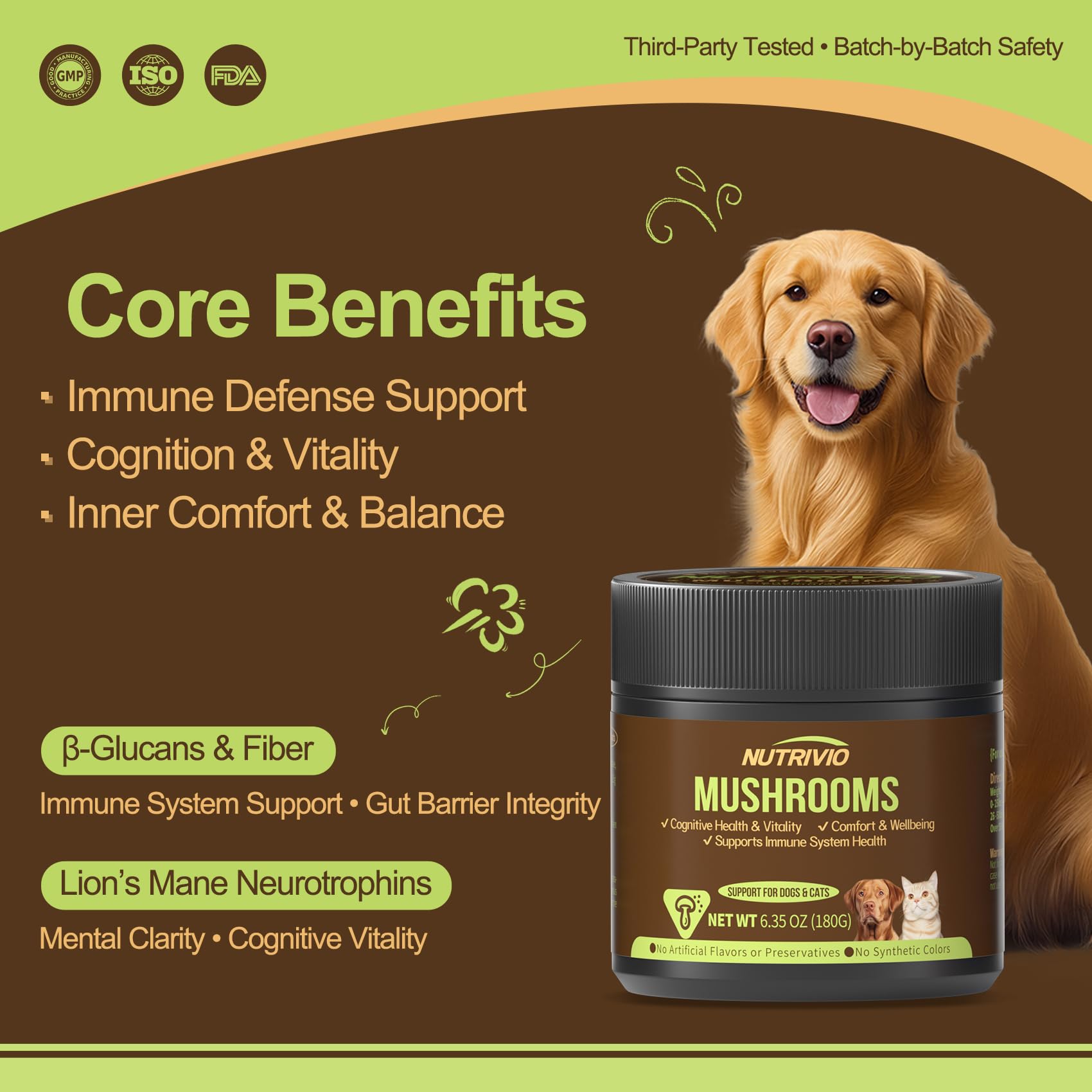 Nutrivio lions mane powder pet focus for cognitive support