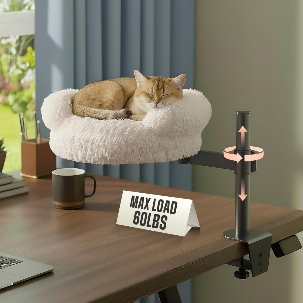 Nuzzle Nest desk bed 360-rotation view shows versatile perch for close companionship during work