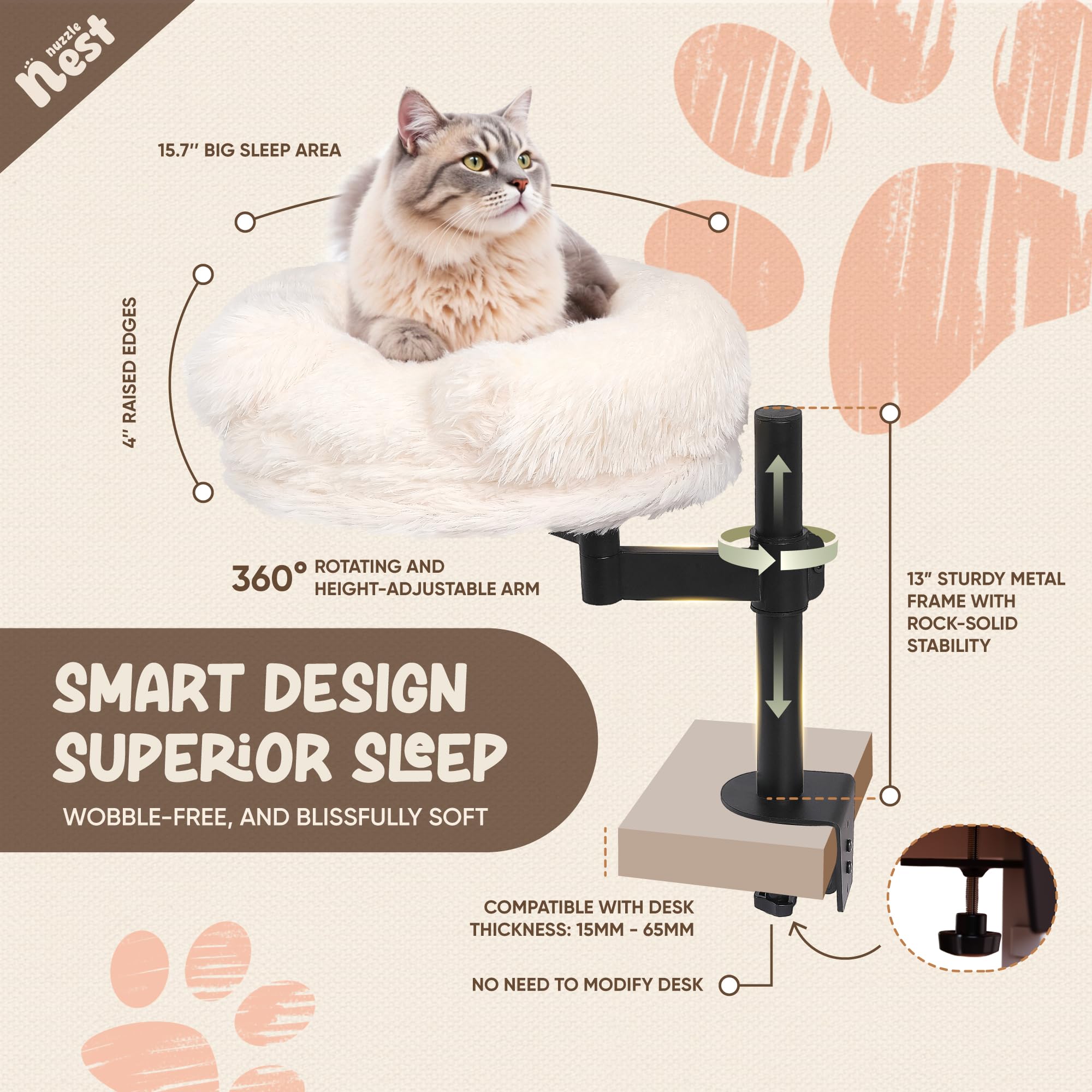 Nuzzle Nest clamp-installation demonstrates damage-free mounting on slim desks