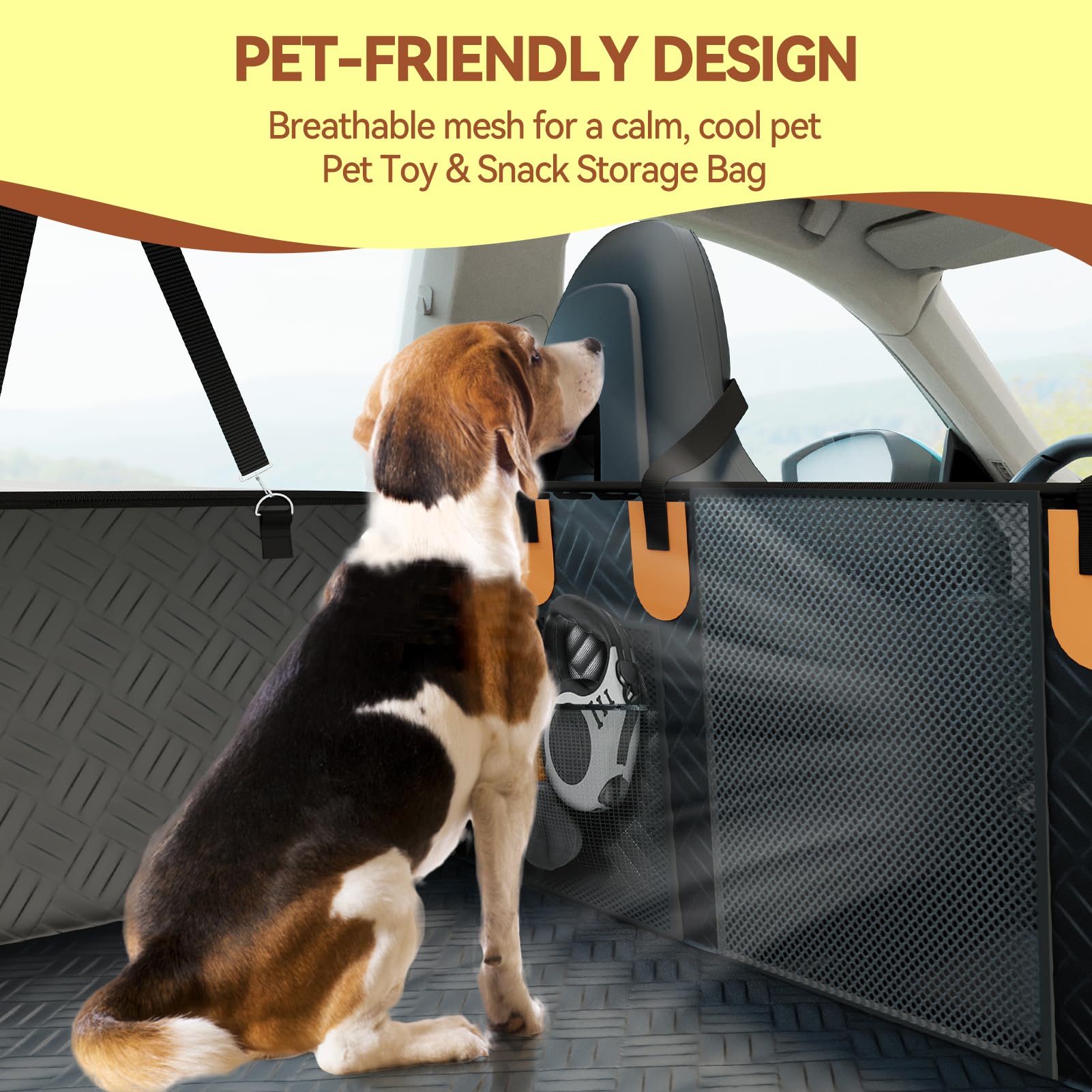nuzzpawur dog car seat cover storage-compartment keeps toys and treats within reach.