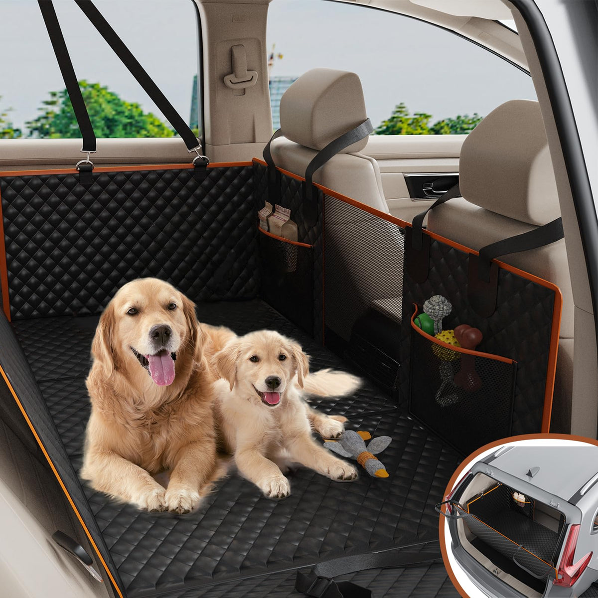 Nuzzpawur dog seat cover back seat extended space for two large dogs on road trips