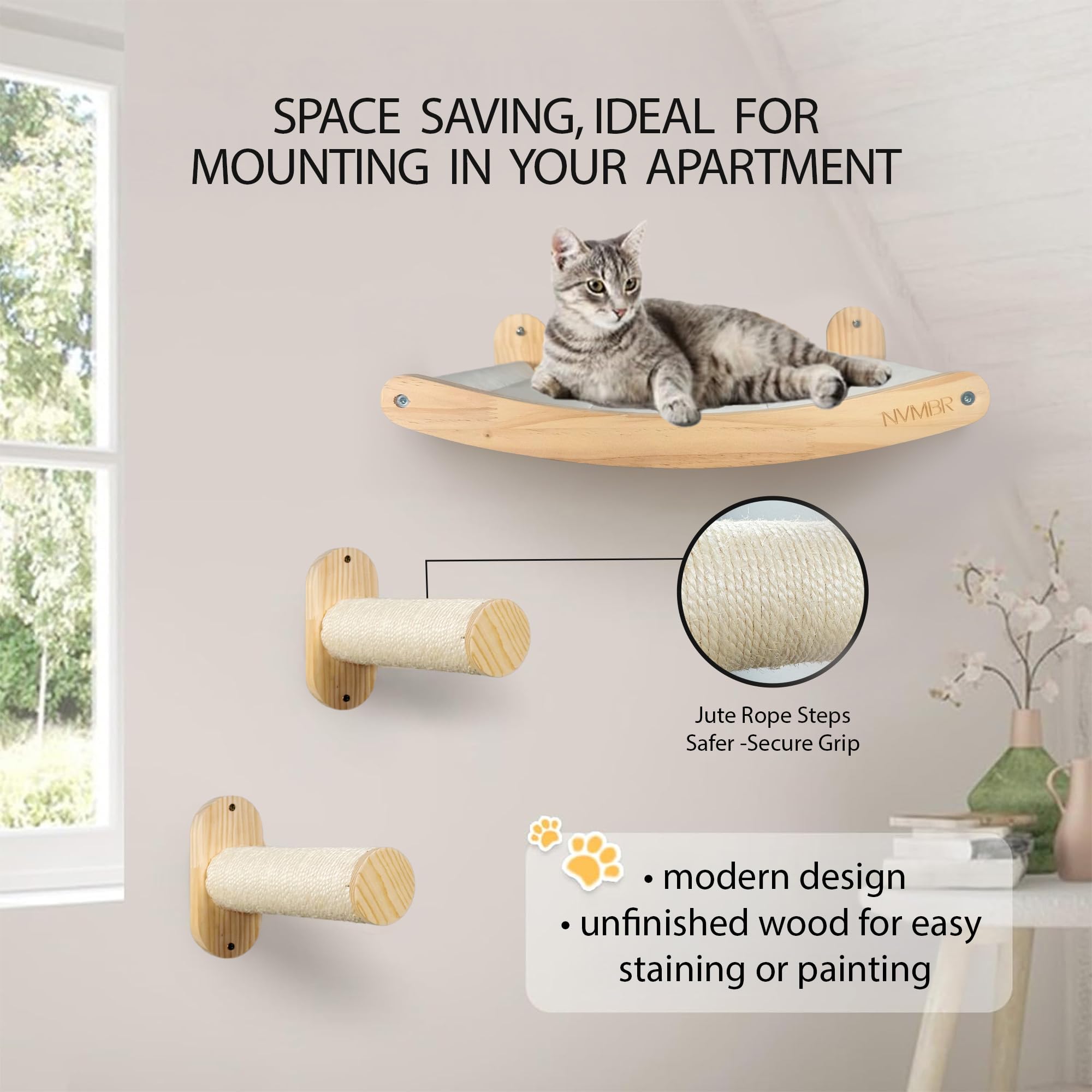 NVMBR cat wall perches in use, maximizing vertical space.