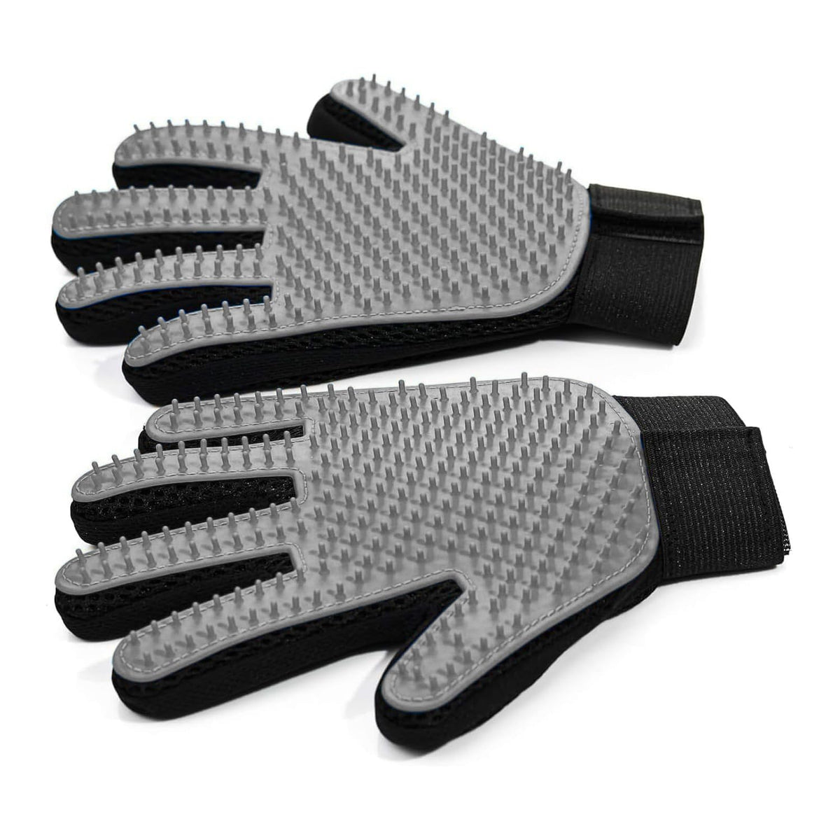 NVNAN pet grooming glove front view in gray for gentle deshedding and bonding.