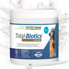 NWC Naturals Total-Biotics powder jar with 14 strains and high CFU per scoop for gut balance