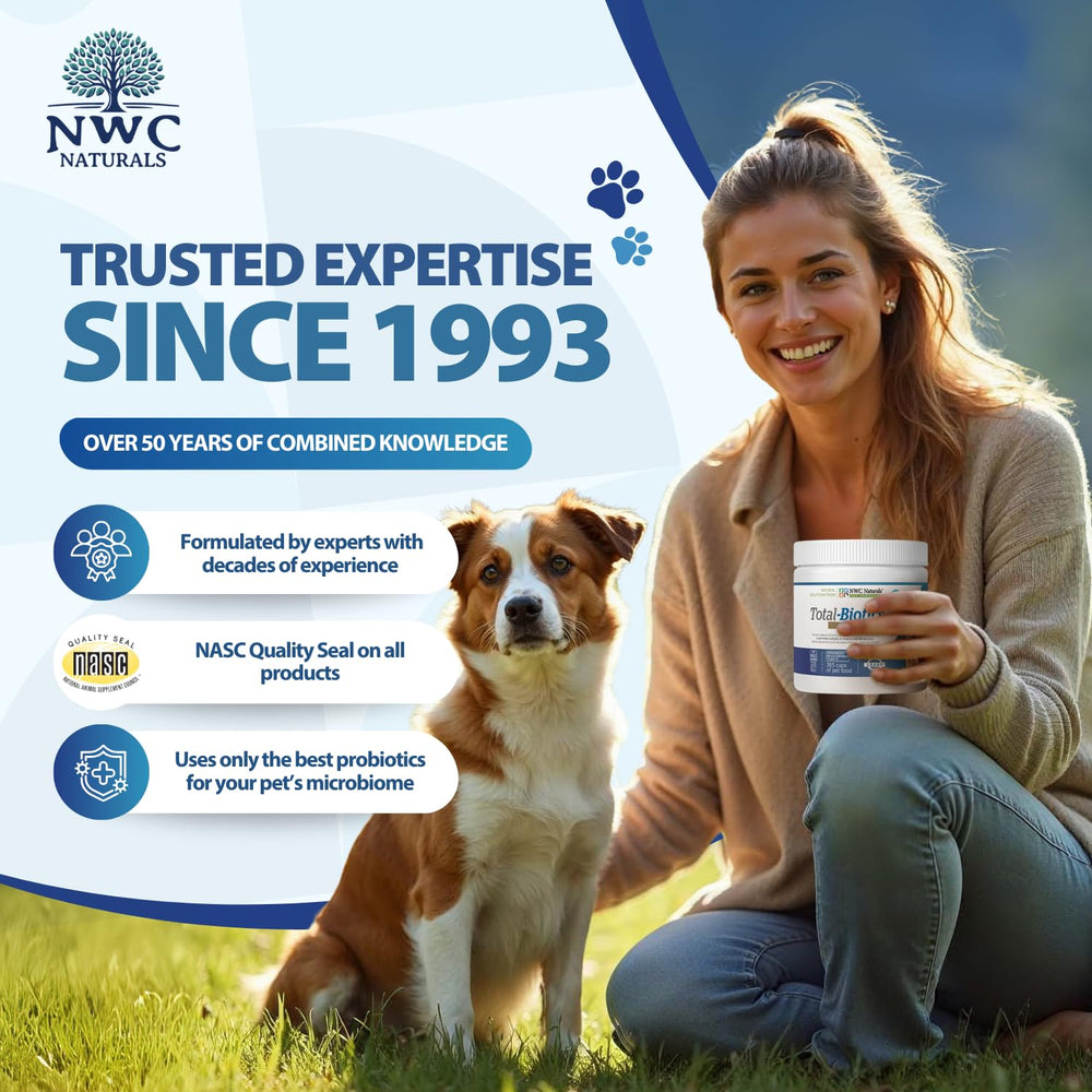 NWC Naturals Total-Biotics powder being measured for dosing convenience.