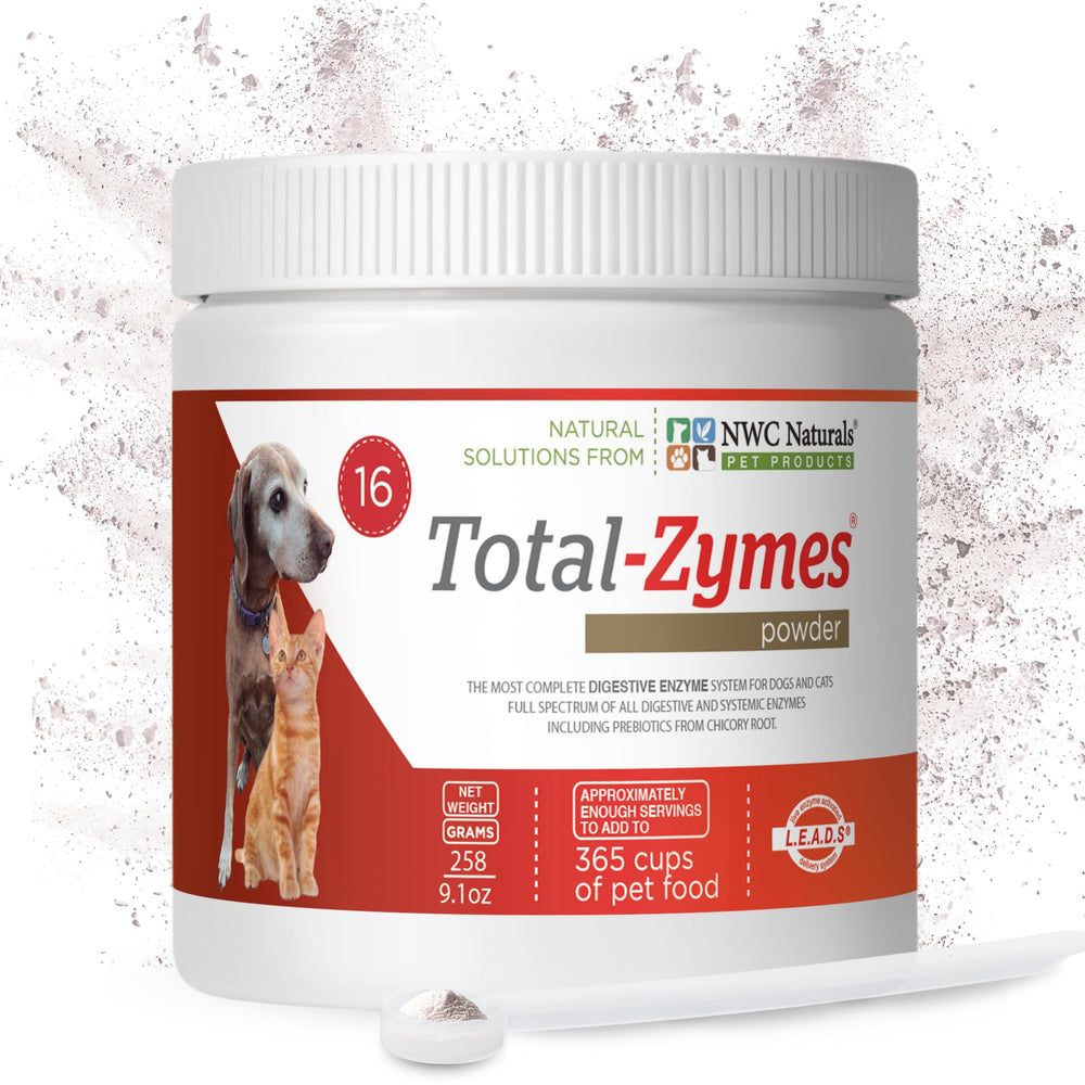 NWC Naturals Total-Zymes jar shows digestive support for pets