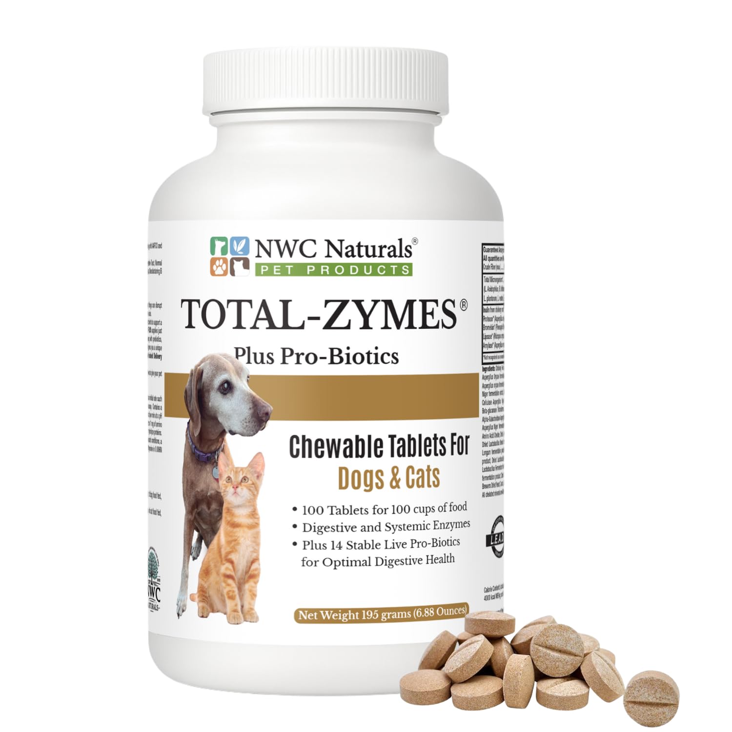 NWC Naturals Total-Zymes Plus tablet close-up for digestive support.