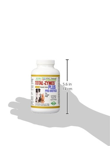 NWC Naturals Total-Zymes Plus serving with meals highlights chewable format.
