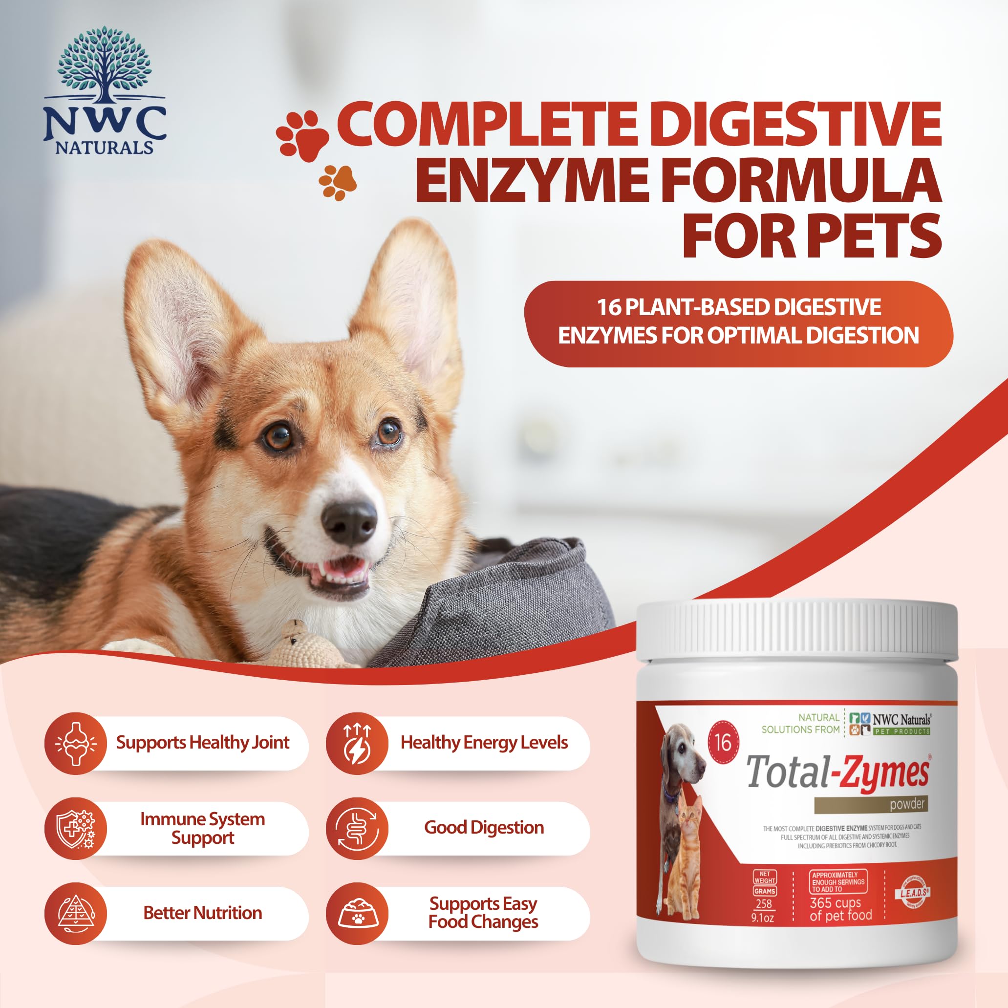 Total-Zymes scoop beside jar for easy dosing