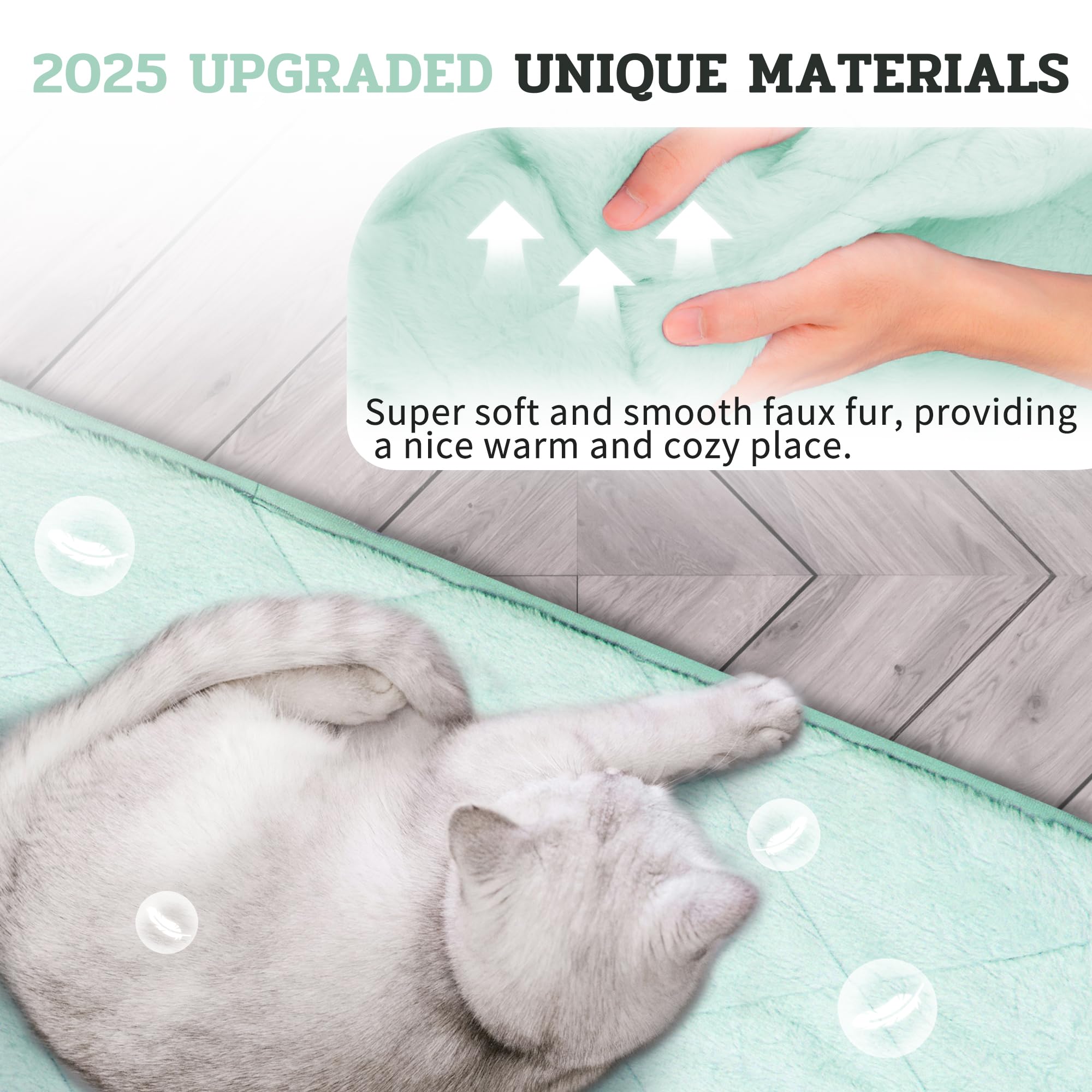 NWK Fluffy Self Warming Cat Mat aluminum filling reflects heat for warmth.