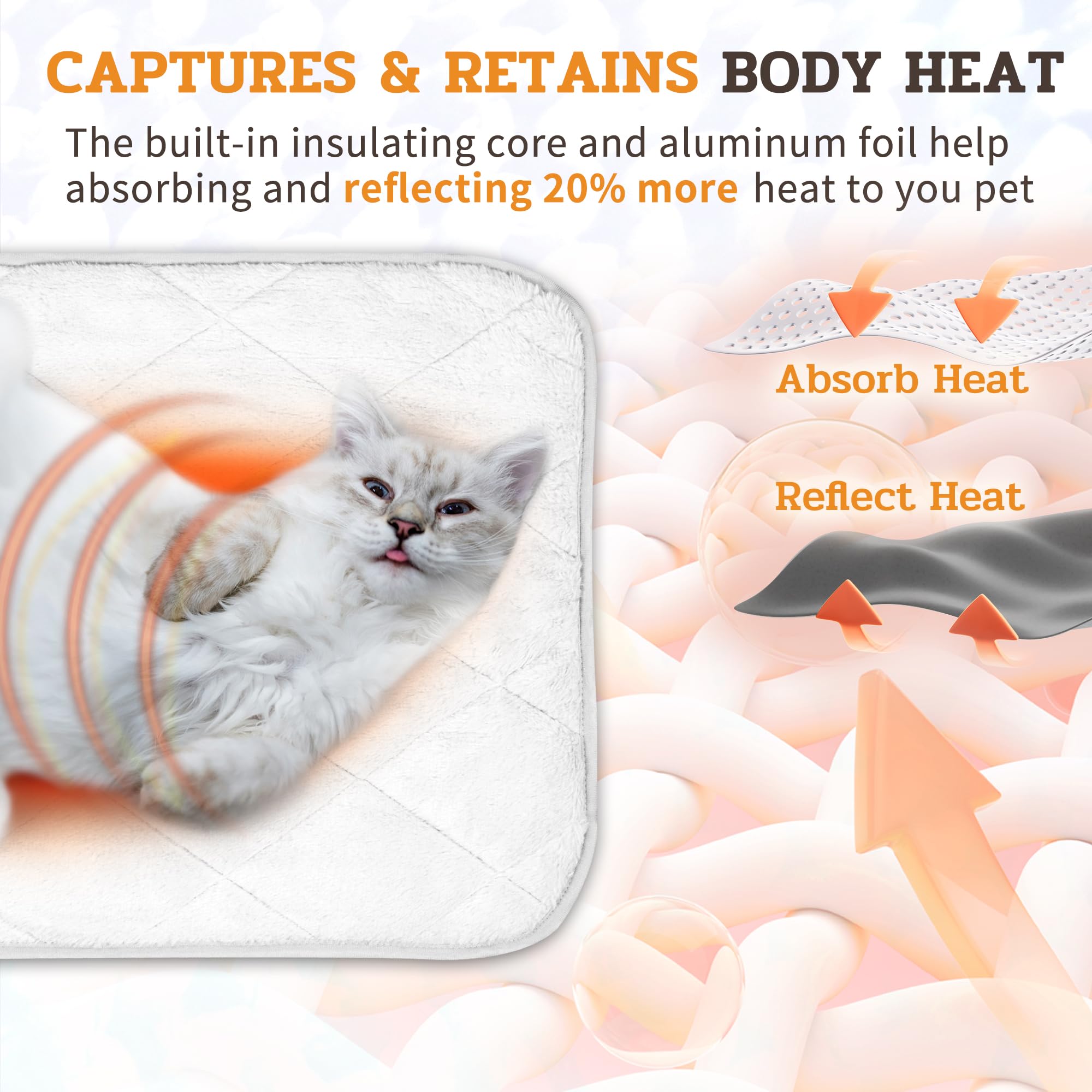 NWK Fluffy Self Warming Cat Mat interior aluminum filling reflecting heat for warmth.