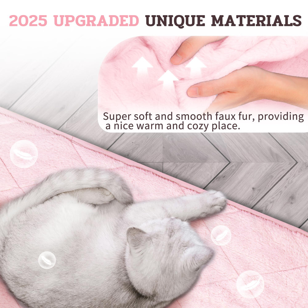 NWK Fluffy Self Warming Cat Mat back view highlights non-slip bottom for secure placement.