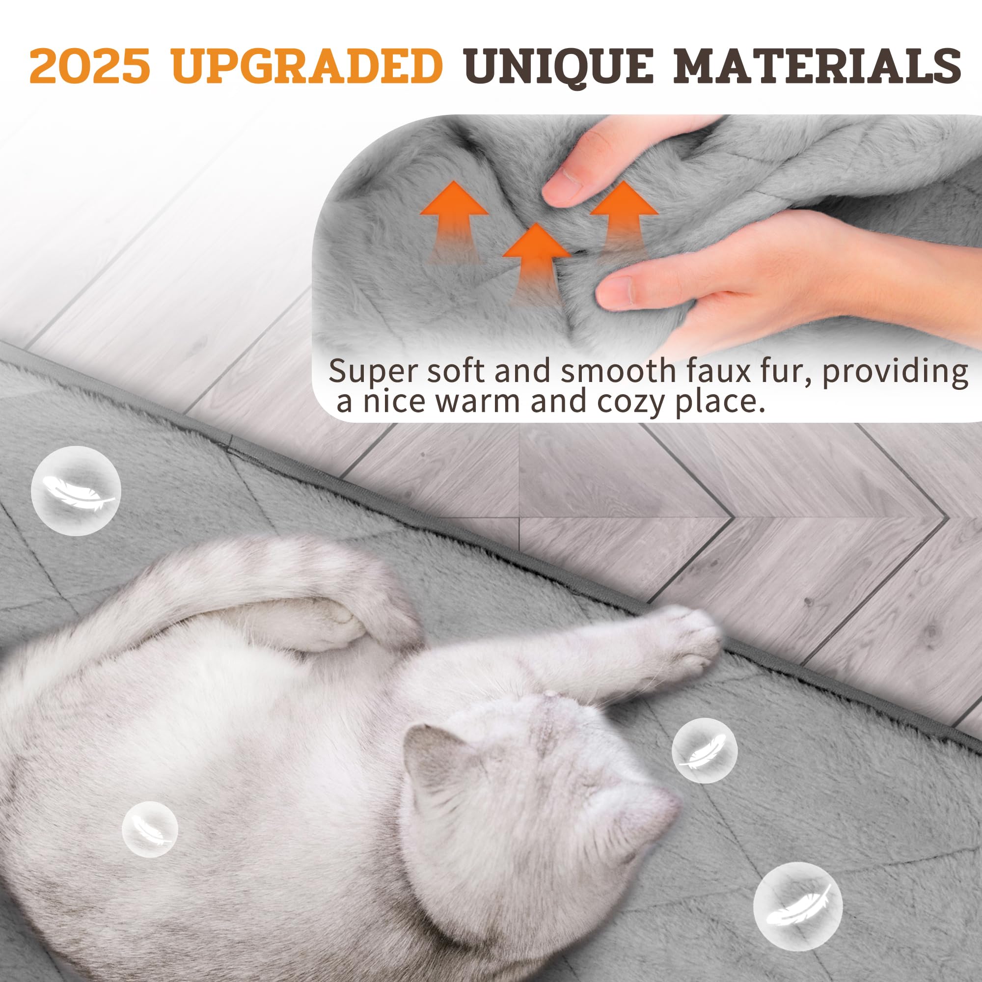 NWK Fluffy Self-Warming Cat Mat leakproof lining protects floors during accidents.