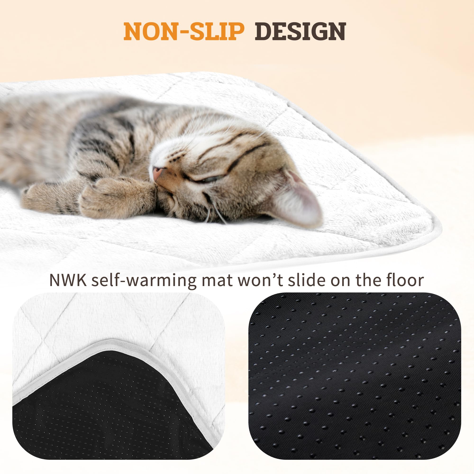 NWK Fluffy Self Warming Cat Mat features leakproof lining and machine washable design.